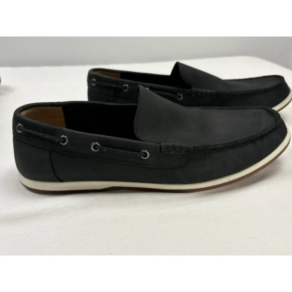 Clarks Nubuck Leather Driving Loafers Boat Shoes 11.5M Matte Black EUC